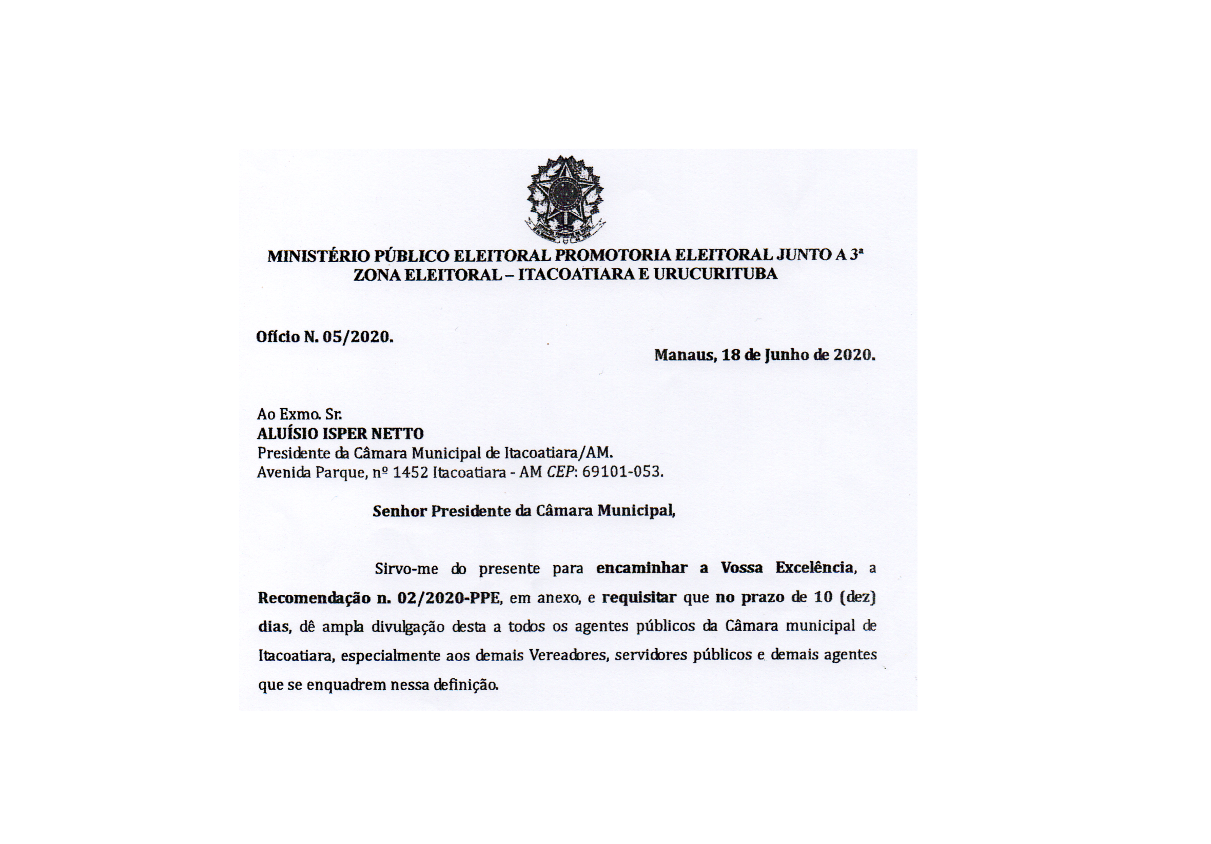 Recomendação Ministério Público Eleitoral durante o período da pandemia covid-19